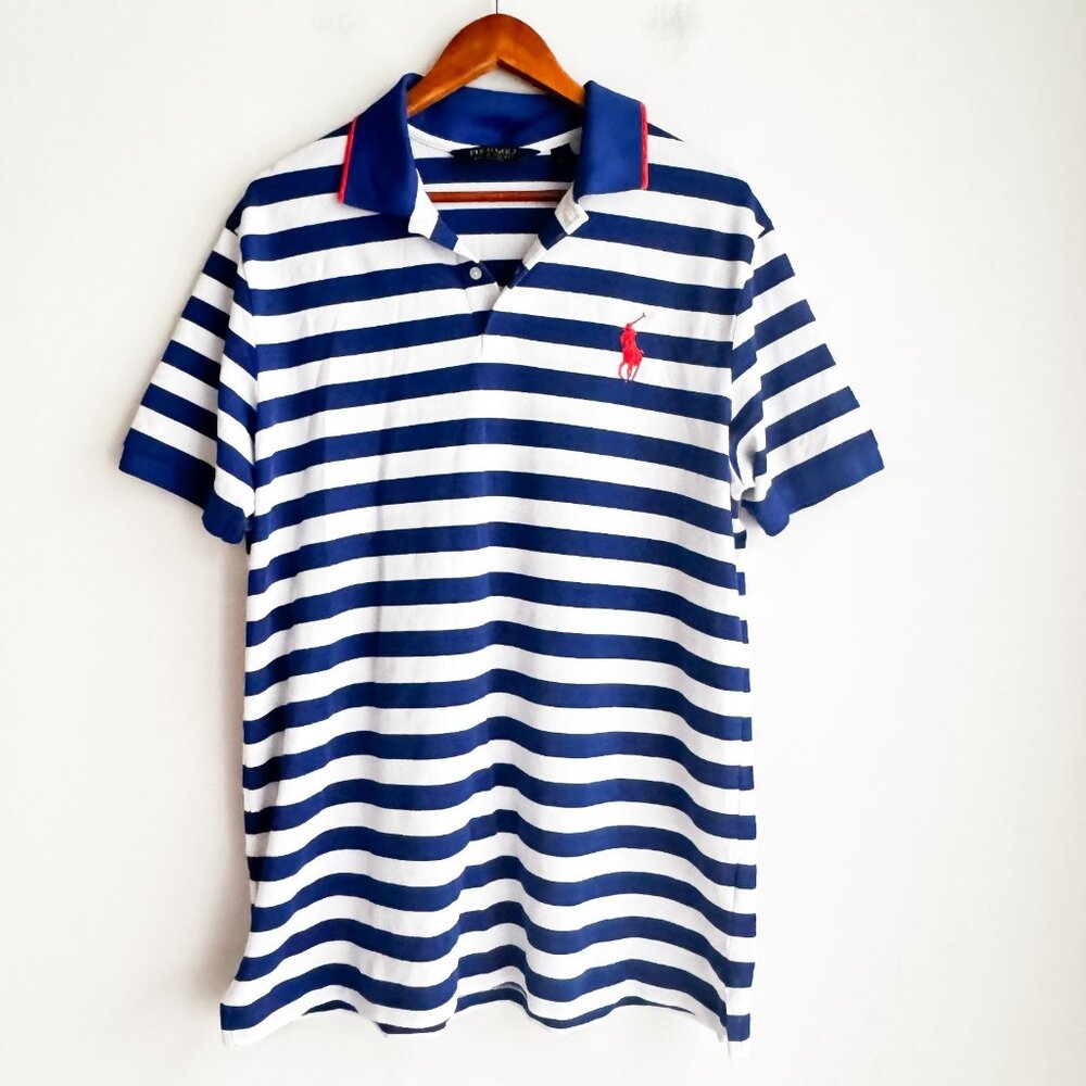 Polo GOLF Ralph Lauren Blue White Stripe Polo Golf Shirt XL